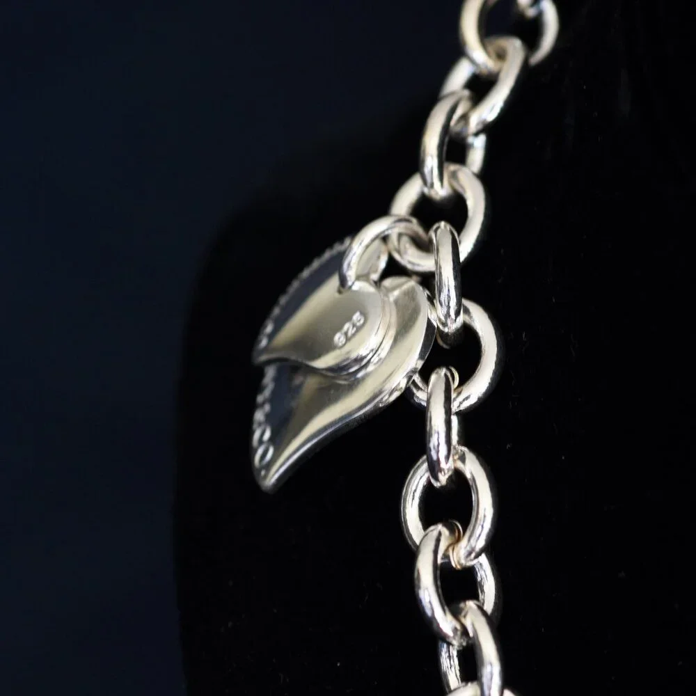 Tiffany Sterling Silver Heavy Link Double Heart Charm Necklace - Picture 5 of 7